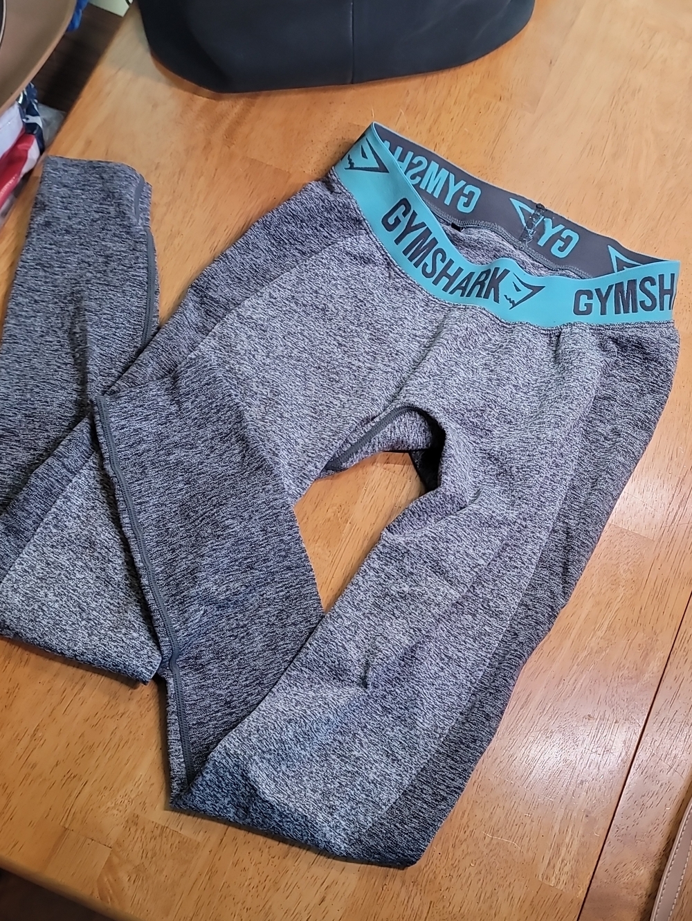 Gymshark Grey Leggings with Teal Branded Waistband